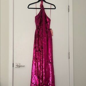 Cult Gaia Pink Sequin Backless Dress